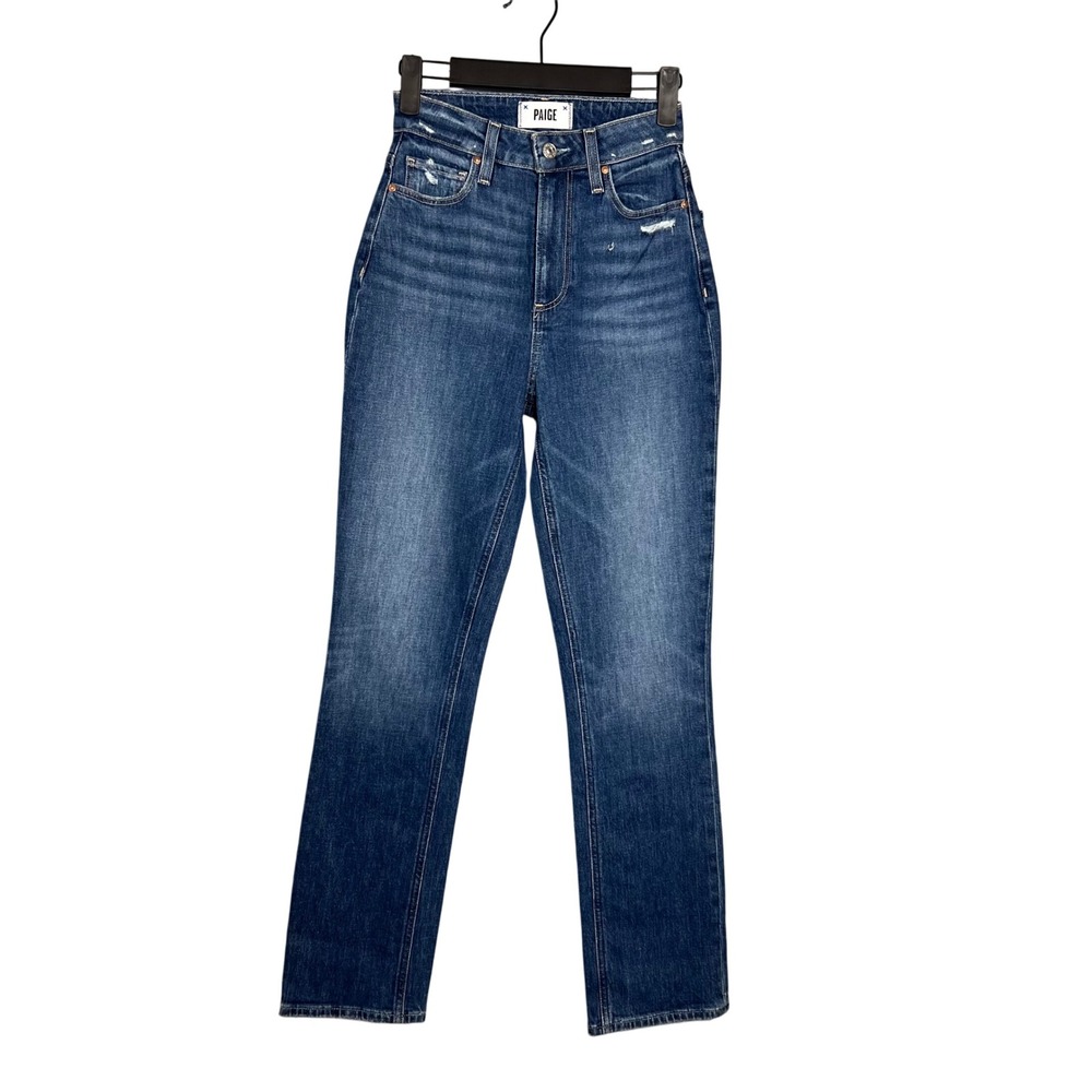 Paige Knockout High Rise Straight Leg Jeans Size 23 Slightly Distressed NEW